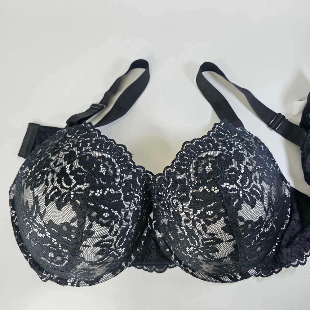 Curve Muse Black Floral Lace Padded Full Coverage Underwire Bra 46DD